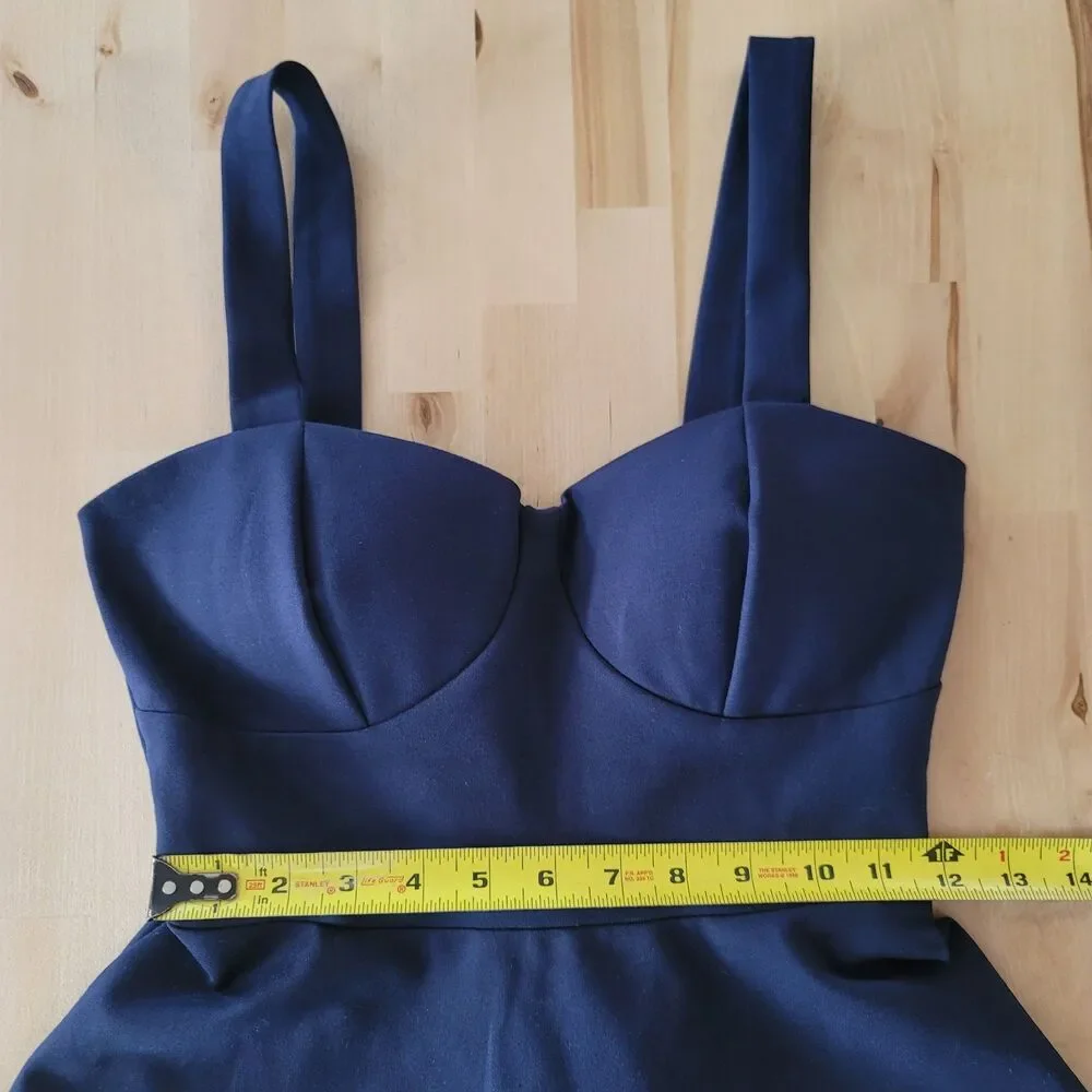 Lulus Lined Sleeveless Skater Dress Navy Blue, Stretch Twirl Party Dance Heart - Picture 4 of 12